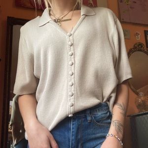 Tan collared short sleeved sweater shirt